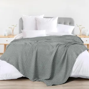 100% Cotton Waffle Weave Blanket / Cotton Dohar for Bedroom - Cool Grey