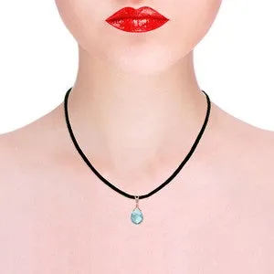 14K Solid Rose Gold & Leather Diamond & Blue Topaz Necklace