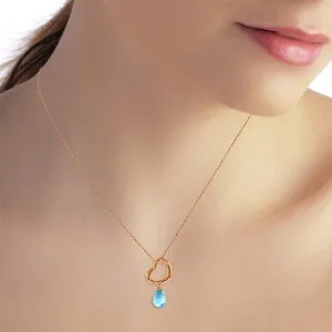 14K Solid Rose Gold Heart Necklace w/ Dangling Natural Blue Topaz