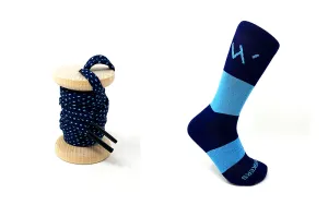 45" Navy & Light Blue Flat Ticked Sneaker Lace   Navy & Light Blue Banded Jacques Sock