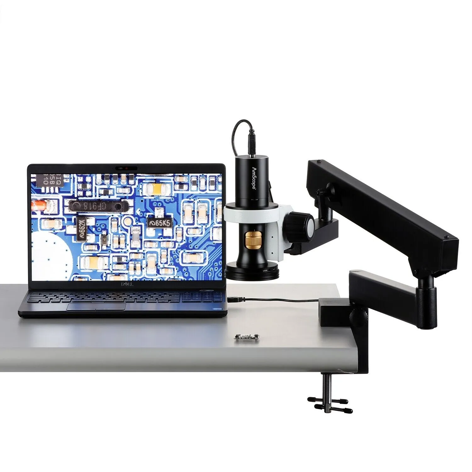 AmScope DM756 Series 8.3MP All-in-One USB Digital Microscope 0.35X-11.2X Magnification with Zoom Optics on Articulating Arm