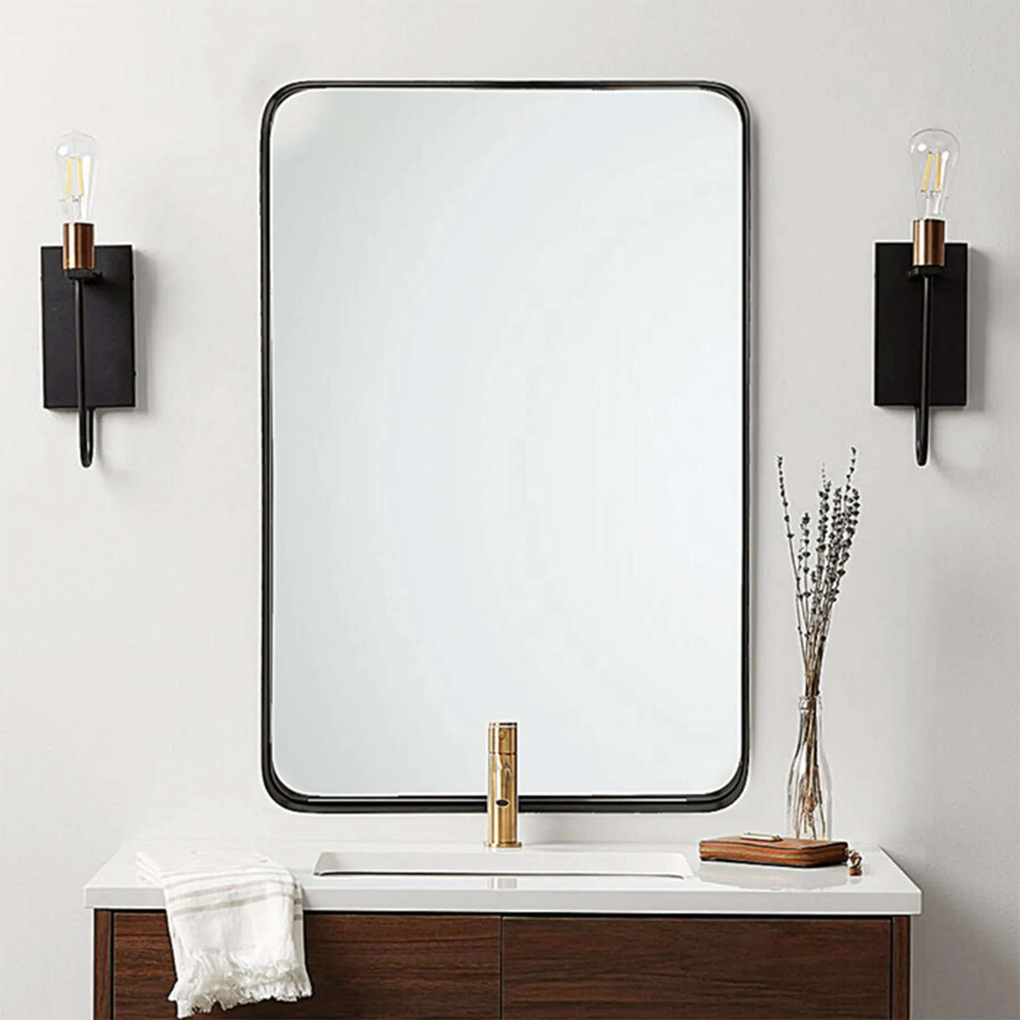 ANDY STAR 22"x30" Rectangular Hanging Bathroom Mirror, Matte Black (For Parts)