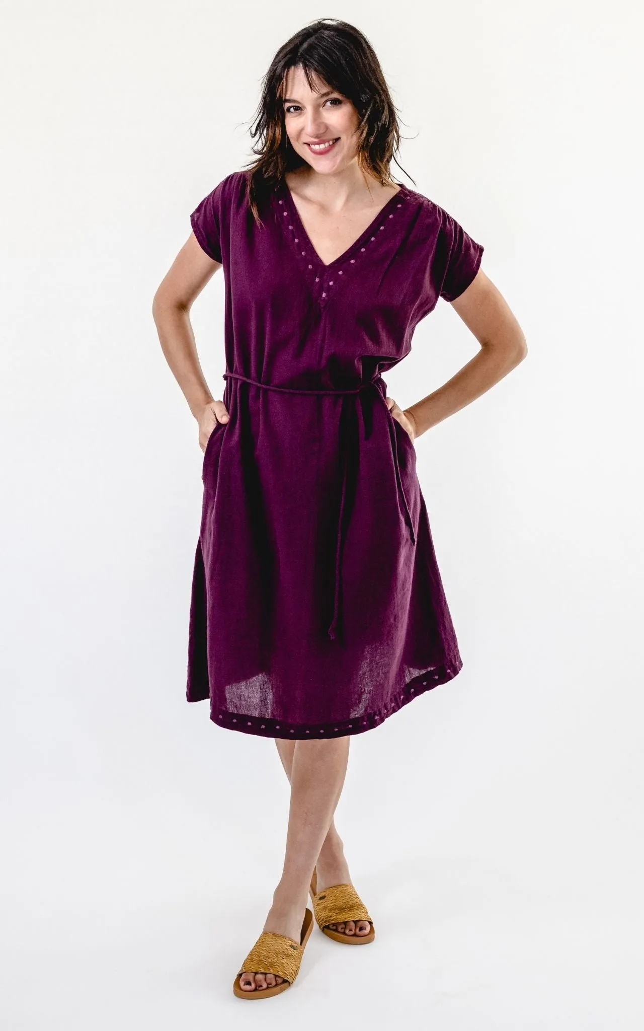 Aurora Dress | Embroidered - Wine