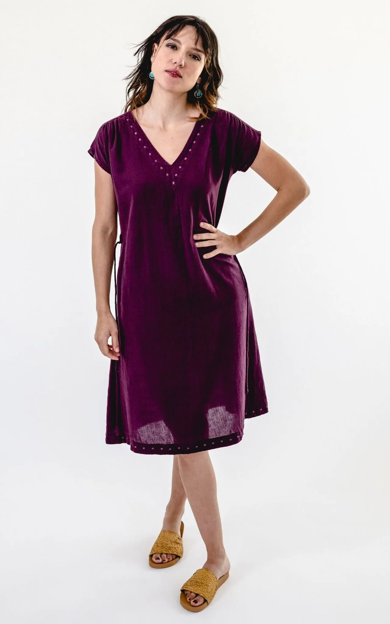 Aurora Dress | Embroidered - Wine