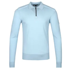 Belstaff Kirk Zip Polo Knitwear in Sky Blue