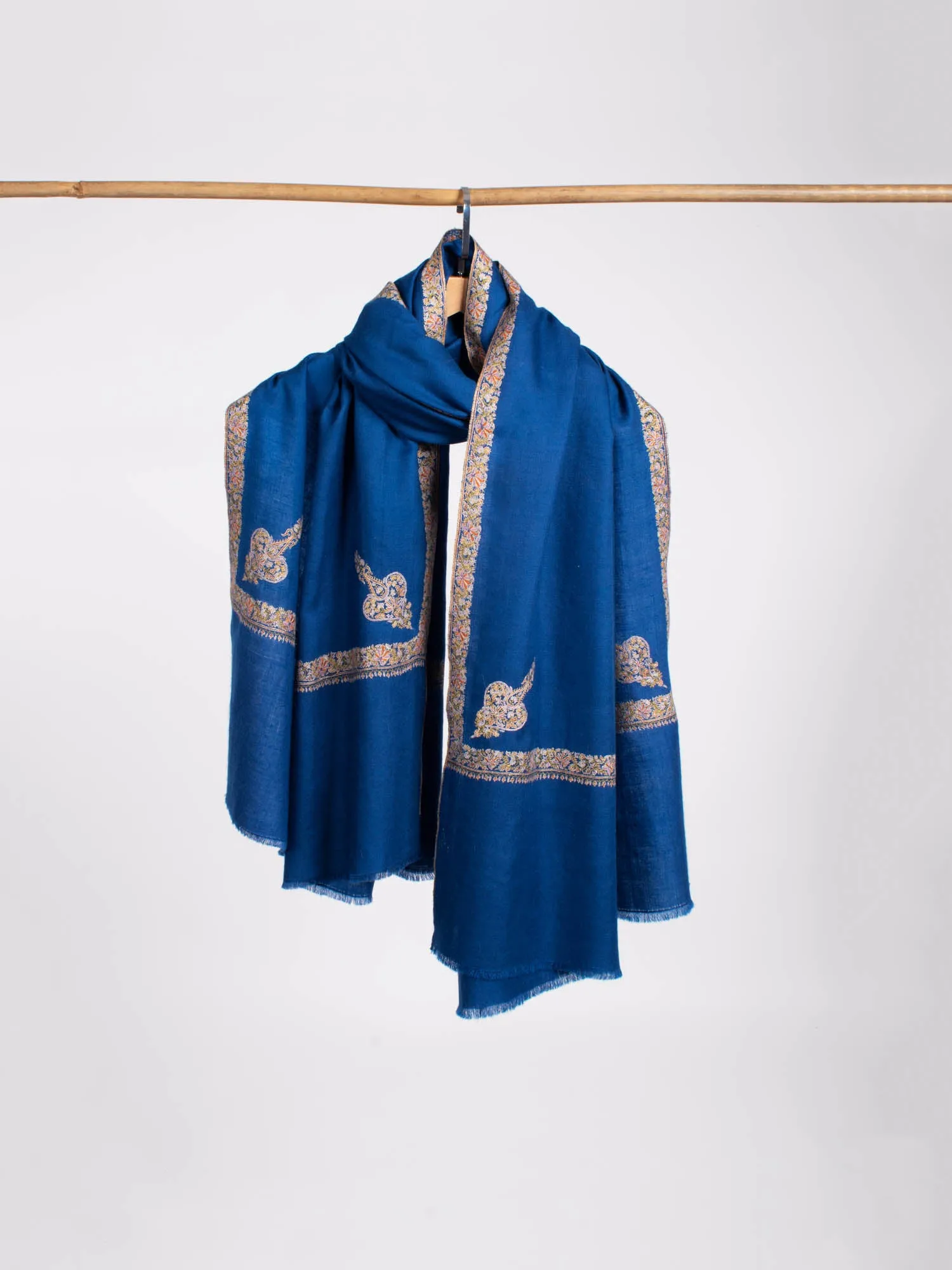 Blue Hashia Embroidered Indian Cashmere Wrap - SONOMA