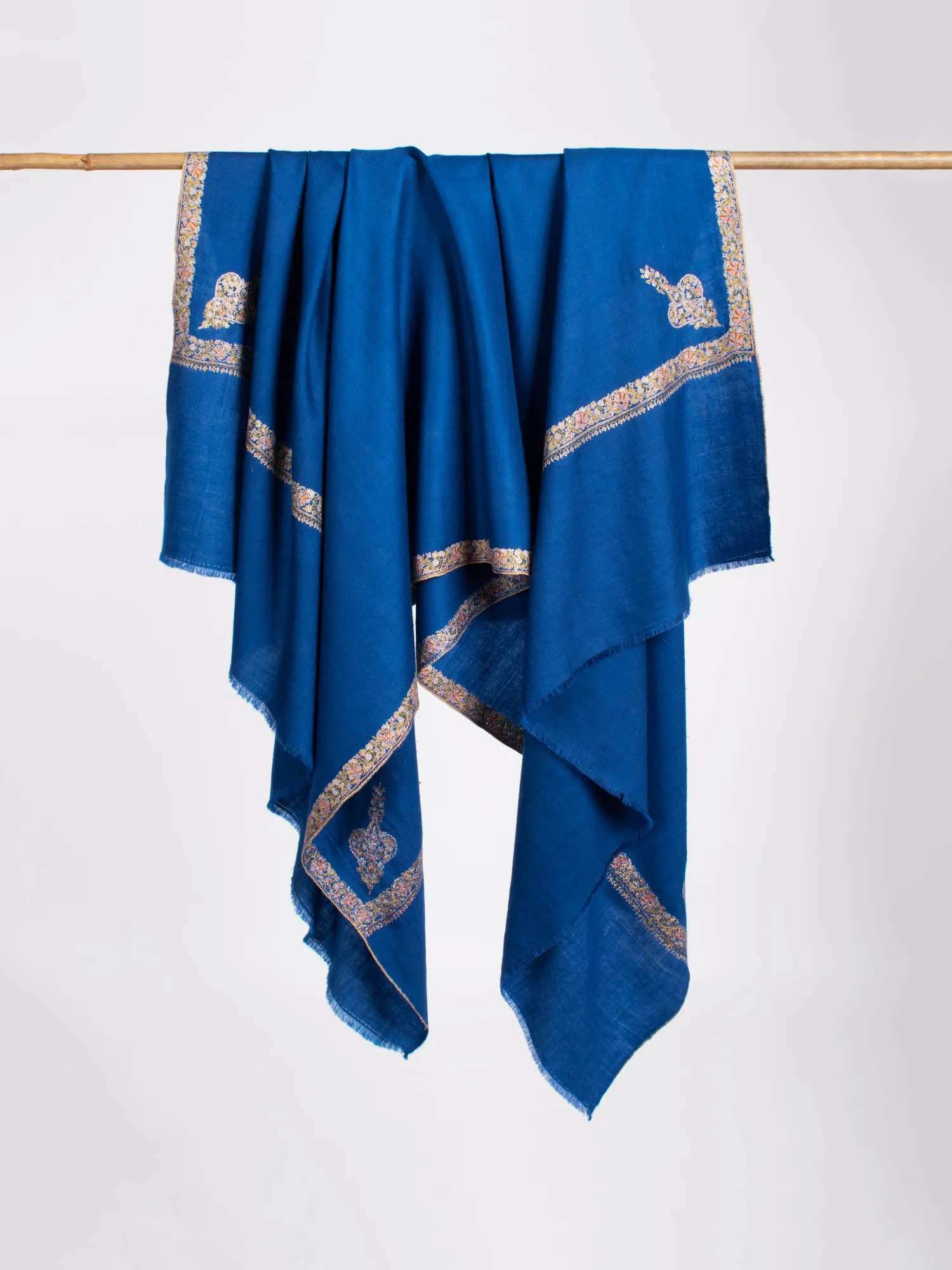 Blue Hashia Embroidered Indian Cashmere Wrap - SONOMA