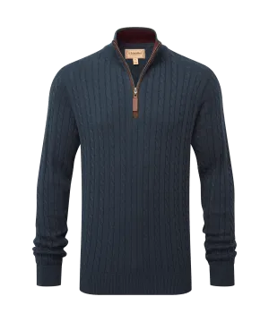 Calton Cotton Cashmere Cable Quarter Zip Jumper - Petrol Blue