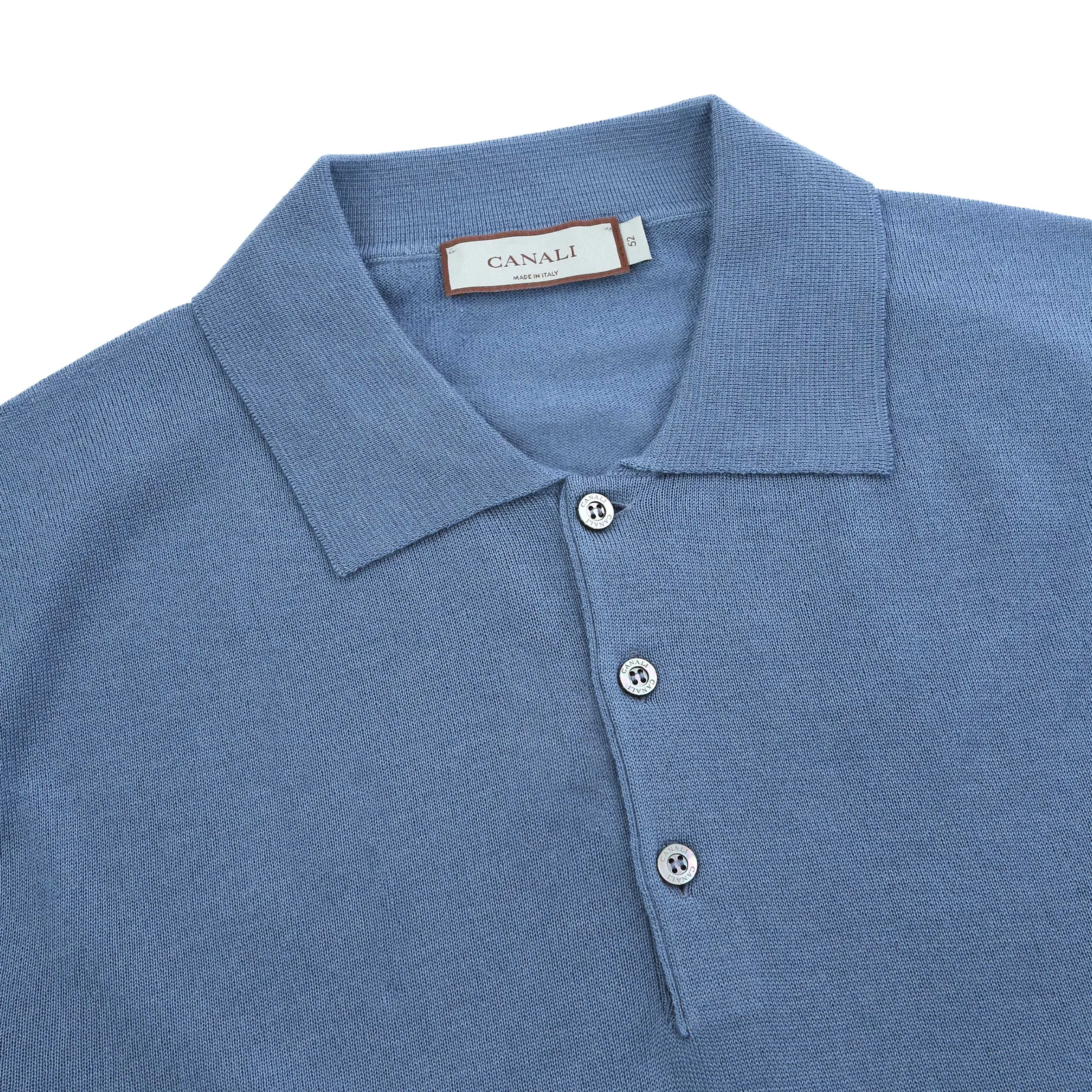 Canali 3 Button Knitted Polo in Airforce Blue