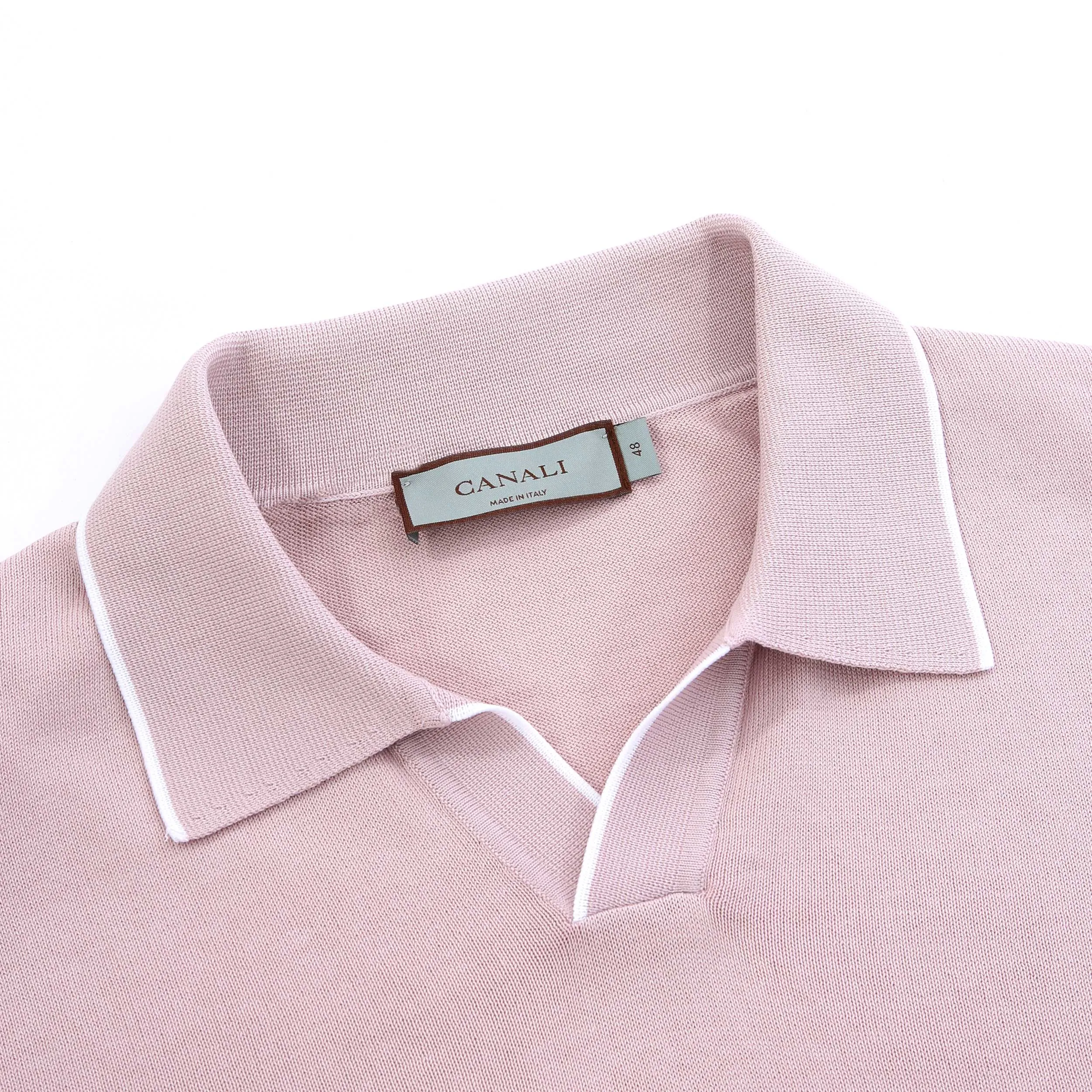 Canali Open Neck Knitted Polo in Pink