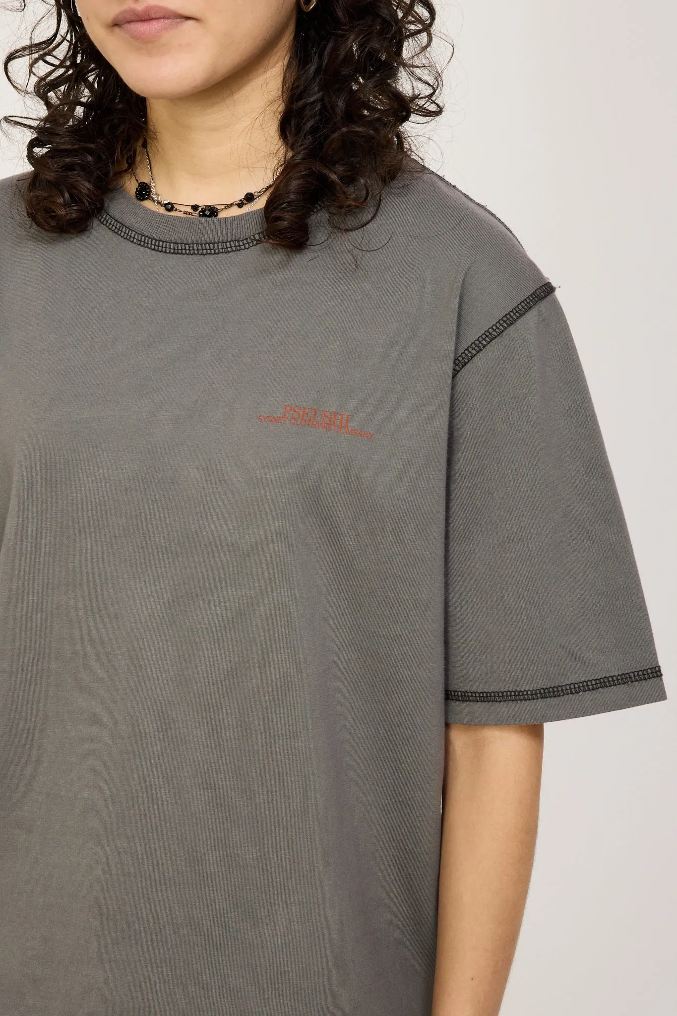 Contrast Stitch SS Tee Warm Grey Womens