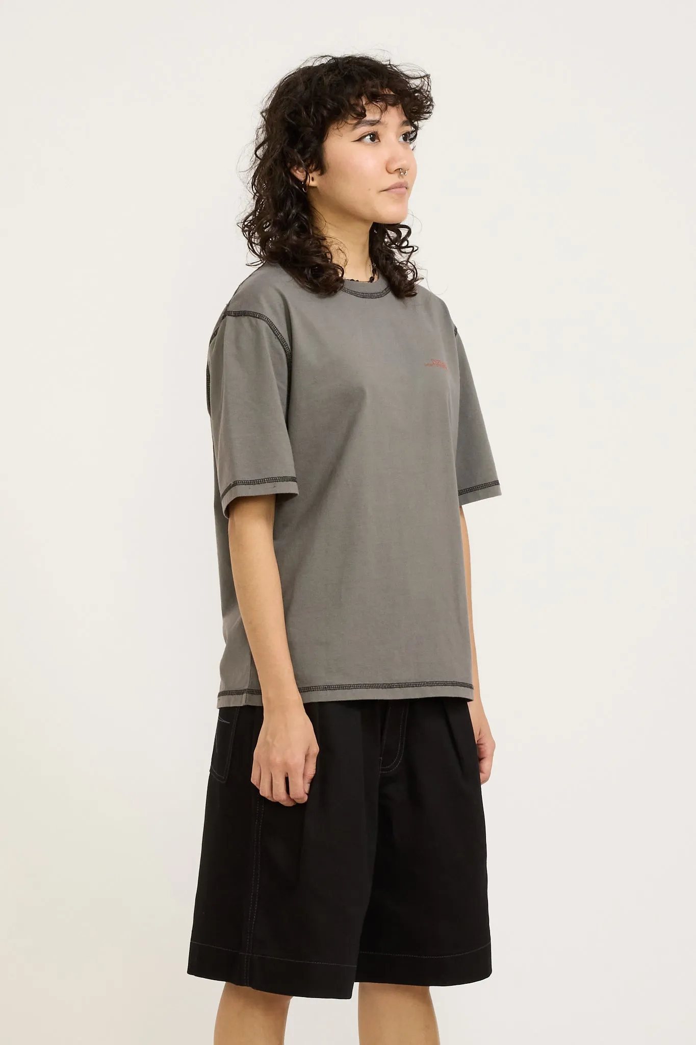 Contrast Stitch SS Tee Warm Grey Womens