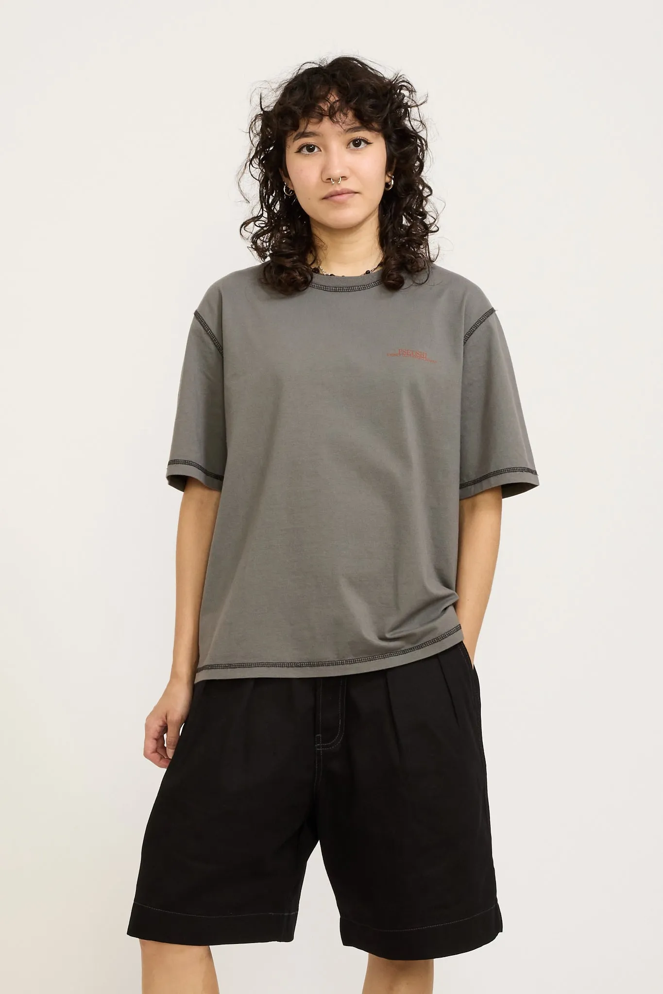 Contrast Stitch SS Tee Warm Grey Womens