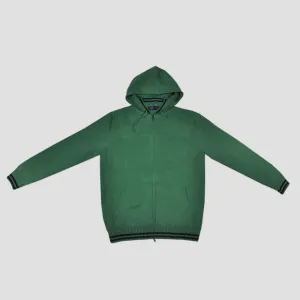 Cotton Zip-up Hooded Jumper in Lime Green with Blue Bands