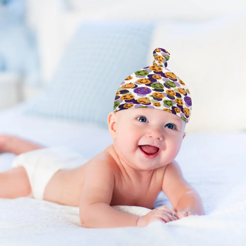 Cozy Polar Fleece Top Knot Baby Beanie: Halloween Pumpkin