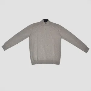 Fine Cotton Quarter Zip Collar in Mink with Blue Collar