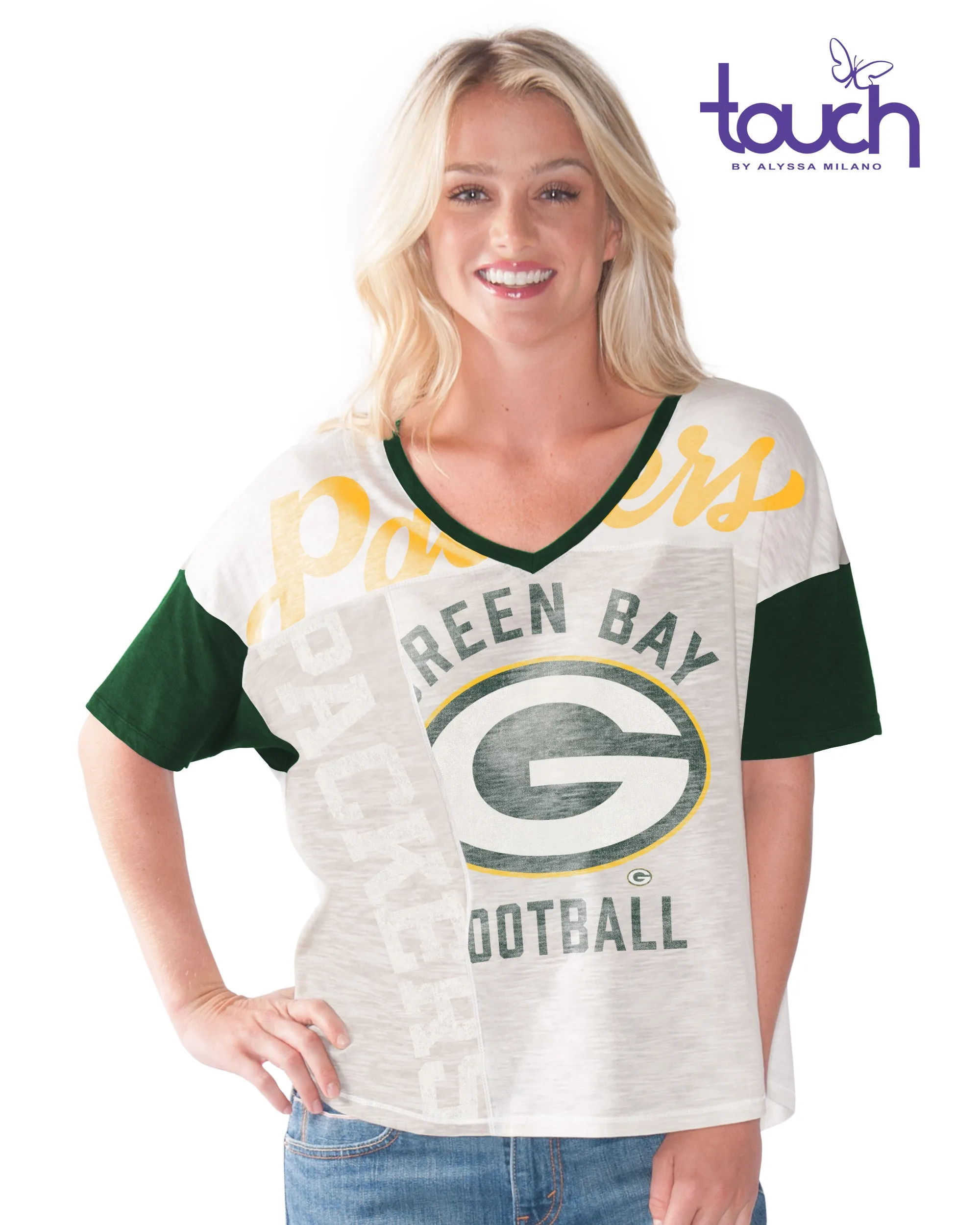 Green Bay Packers Oversize Women's Cream V-Neck Tee