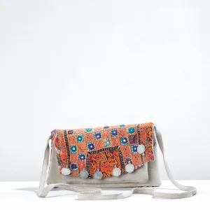 Grey - Banjara Vintage Embroidery Mirror & Coin Work Sling Bag