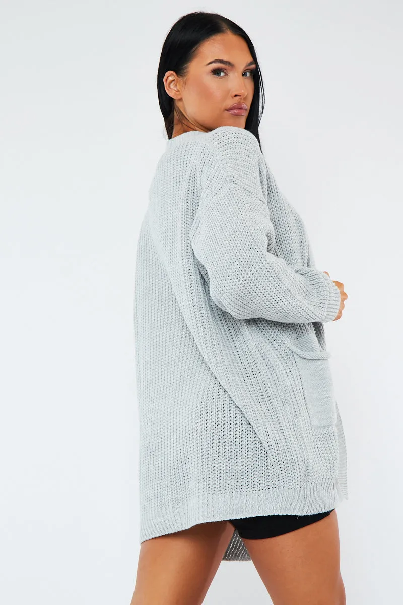 Grey Relaxed Fit Front Pockets Cardigan - Joelle