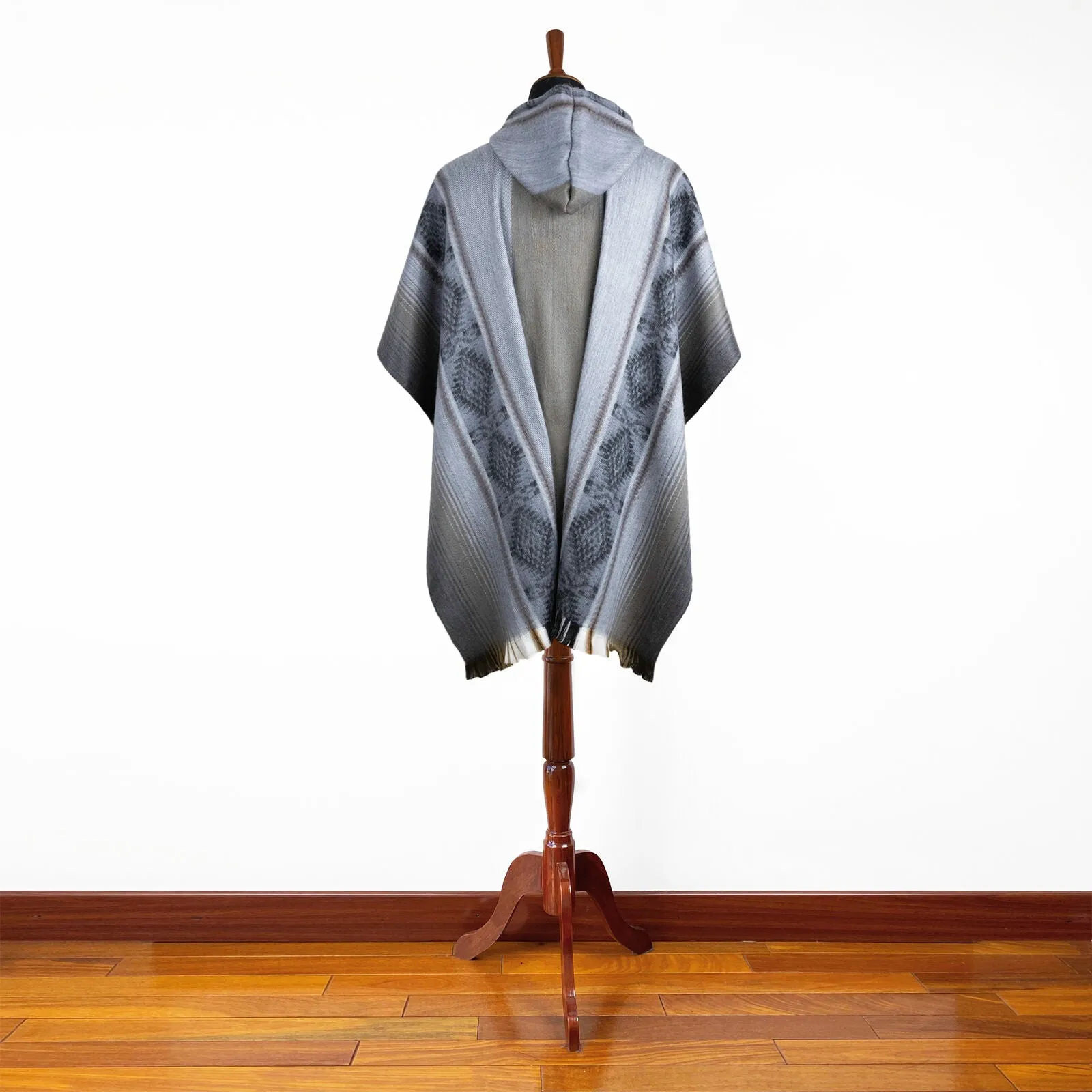 Guaviare - Lightweight Baby Alpaca Hooded Poncho - Gray/Brown - Unisex