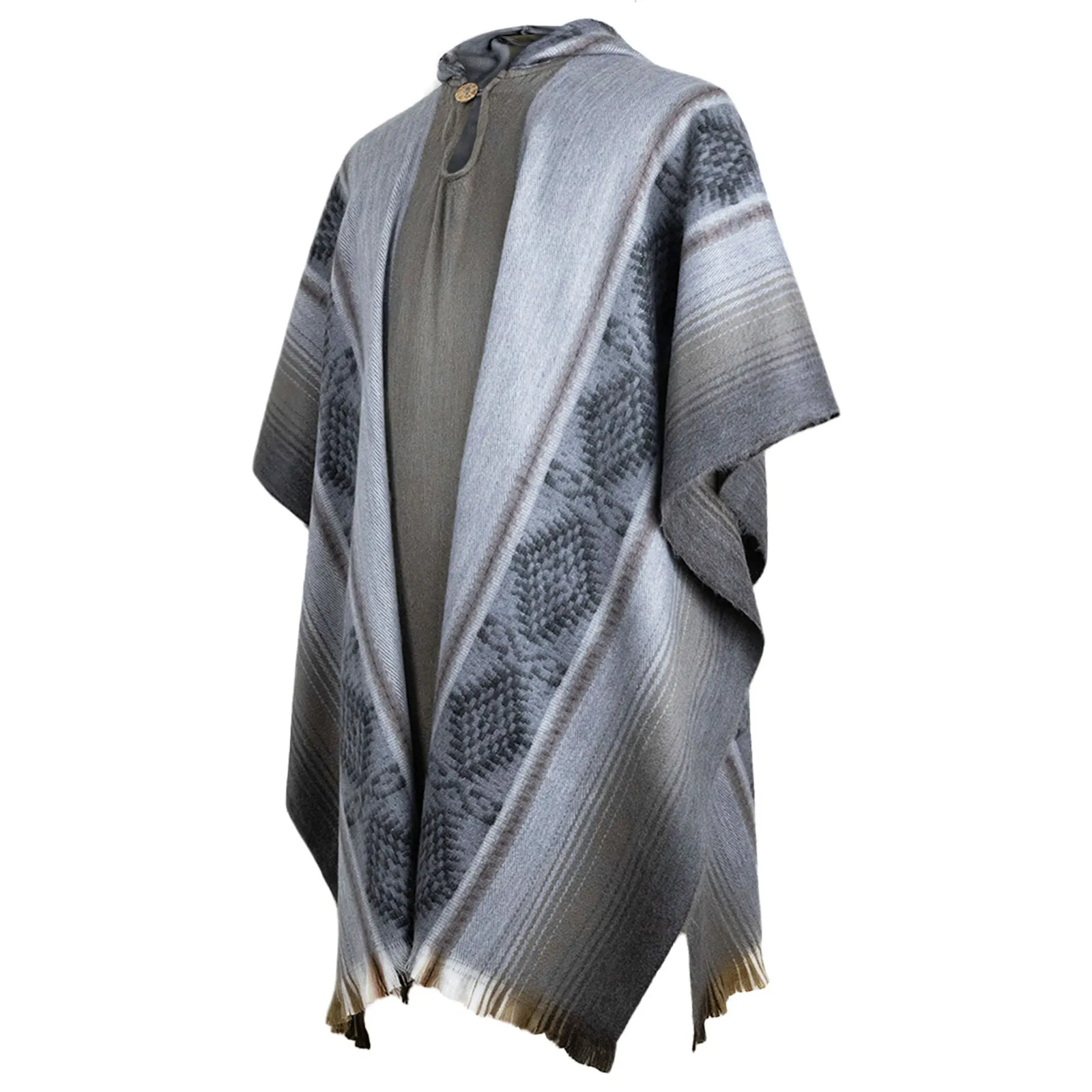 Guaviare - Lightweight Baby Alpaca Hooded Poncho - Gray/Brown - Unisex