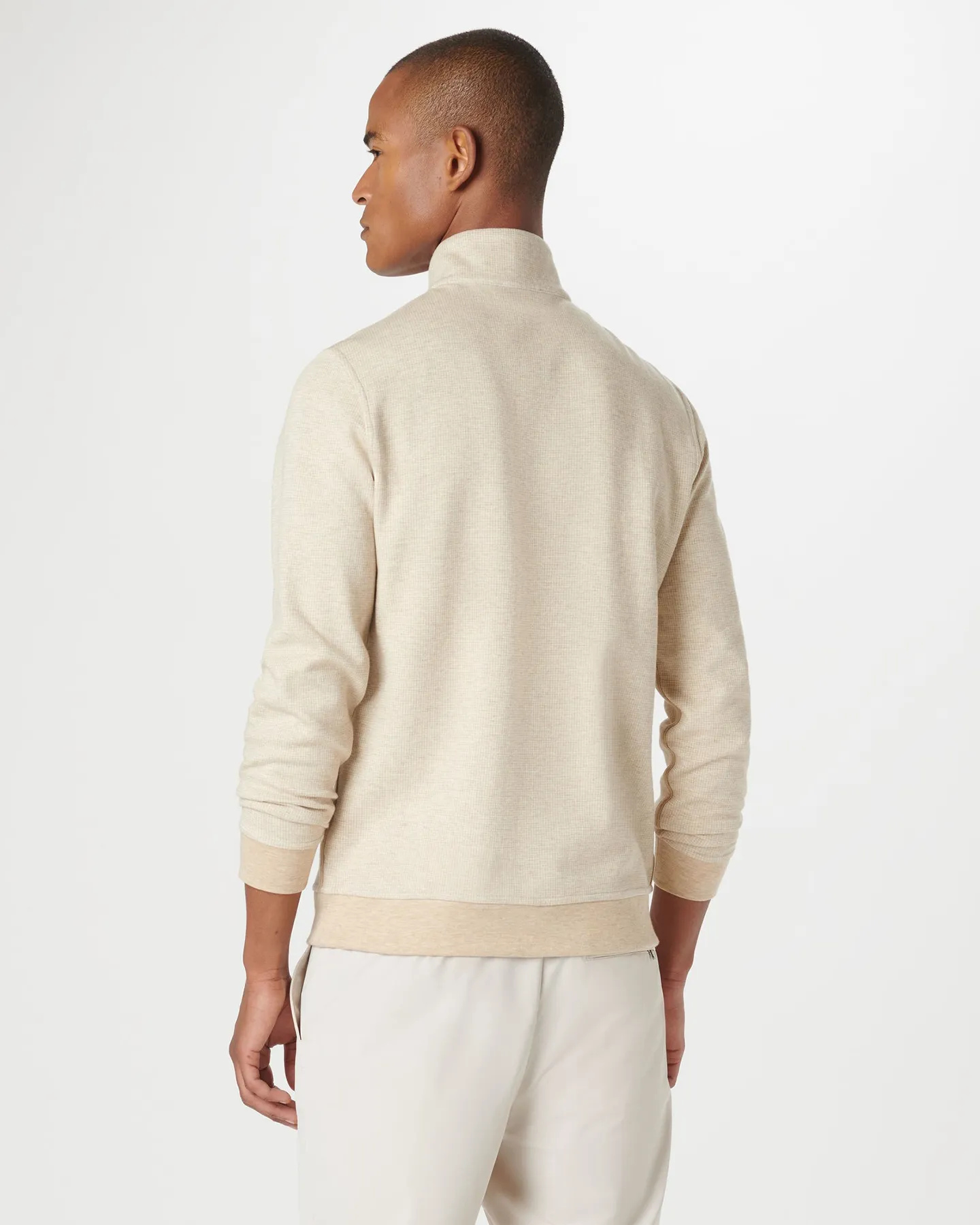 HEATHERED MICRO PRINT 1/4 ZIP PULLOVER - SAND