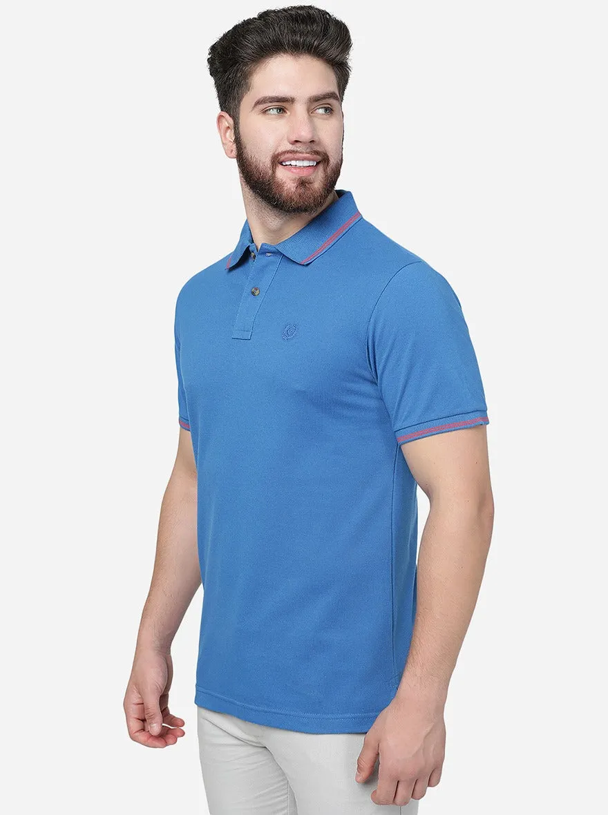 Imperial Blue Solid Slim Fit Polo T-Shirt | Greenfibre