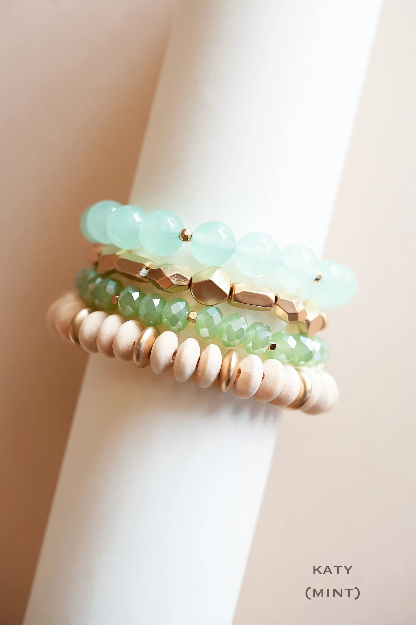 Katy Wood and Crystal Bracelet Sets | Multiple Colors | Natural Wood and Stone Beads | Colorful Layering Bracelets