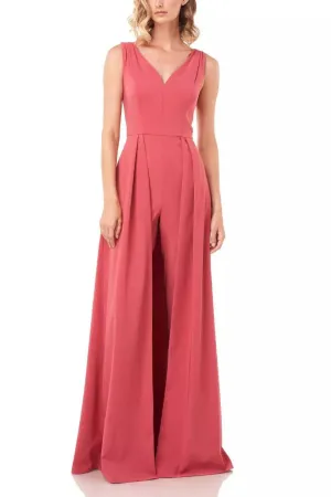 Kay Unger V-Neck Sleeveless Zipper Back Solid Stretch Crepe Jumpsuit