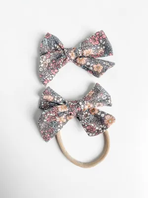 lavender floral printed "liberty" bow