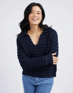 Linden Open Collar Knit - Navy - Elm Lifestyle