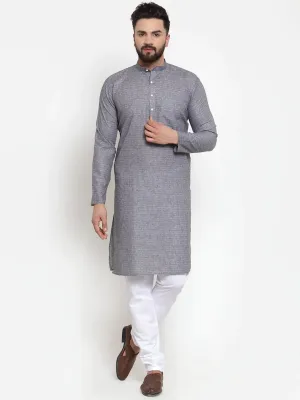 Men Grey Self-Design Kurta With Churidar