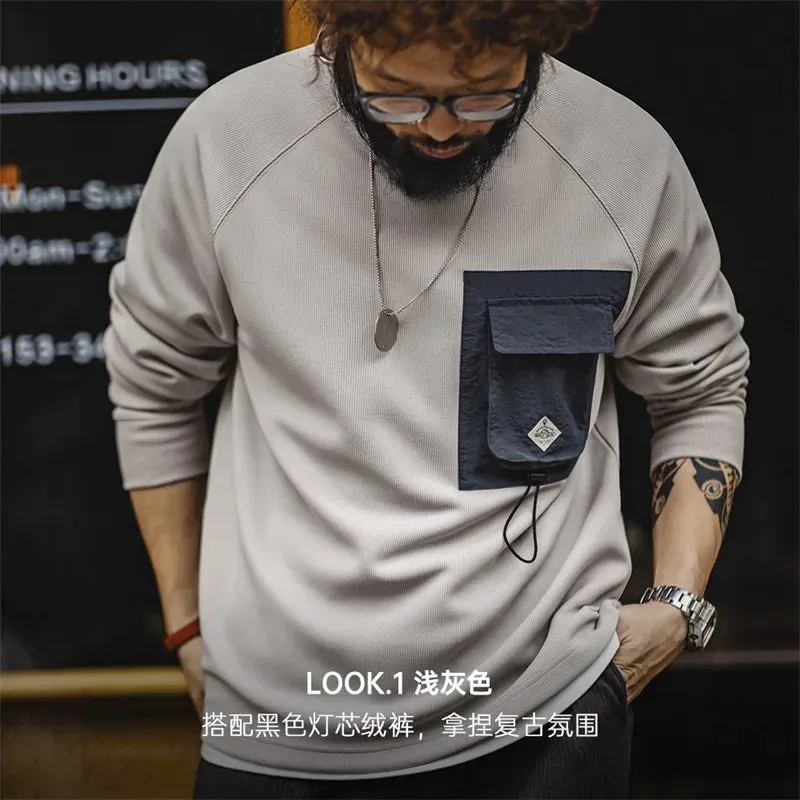 Mountain System Color Collision Pocket Long-sleeved T-shirt with Functional Wind and Round Neck