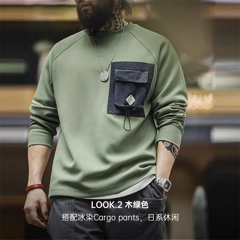 Mountain System Color Collision Pocket Long-sleeved T-shirt with Functional Wind and Round Neck