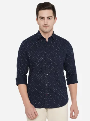 Navy Blue Printed Classic Fit Casual Shirt | Greenfibre