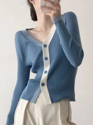 Patchwork Cardigan Sweater - Cozy Knitted Design for Women