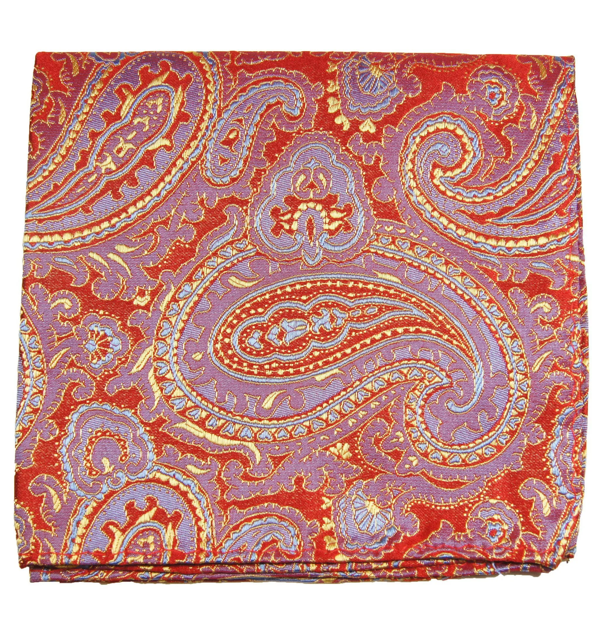 Red, Gold and Blue Paisley Silk Pocket Square