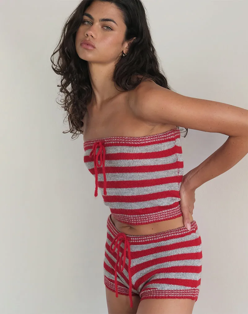 Renha Hot Pants in Red and Grey Stripe