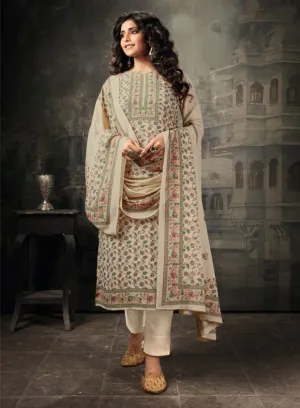 Rivaa Cream Pure Cotton Unstitched Suit Dress Material for Women