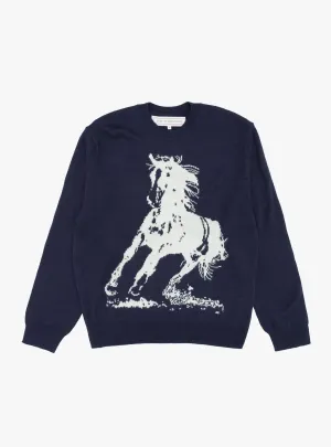 Running Horse Knit Sweater Navy