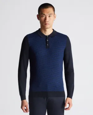 Slim Fit Merino Wool-Blend Long Sleeve Knitted Polo