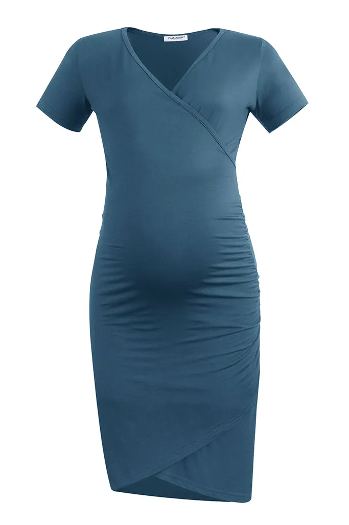 Smallshow V-Neck Fitted Maternity Wrap Dress