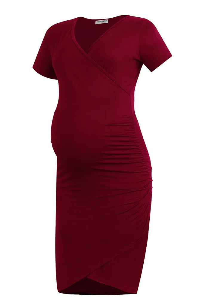 Smallshow V-Neck Fitted Maternity Wrap Dress