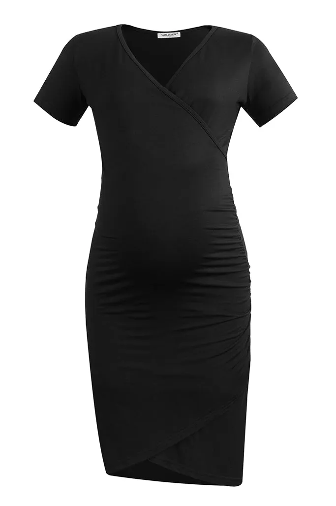 Smallshow V-Neck Fitted Maternity Wrap Dress