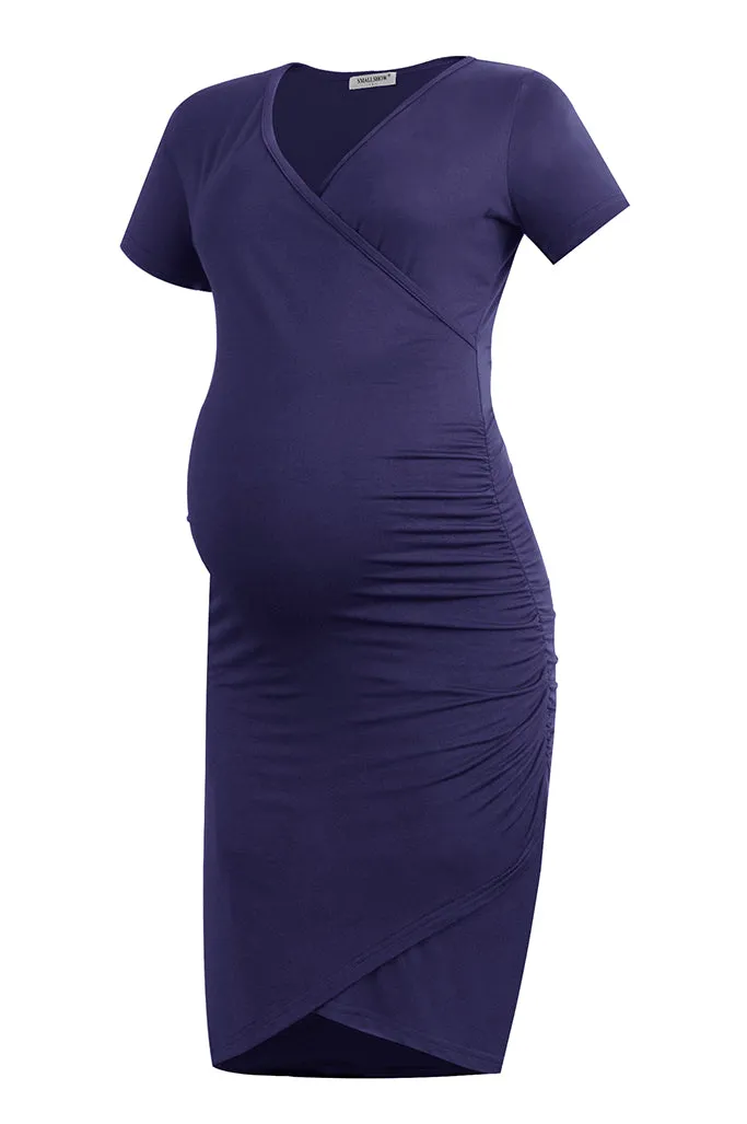 Smallshow V-Neck Fitted Maternity Wrap Dress