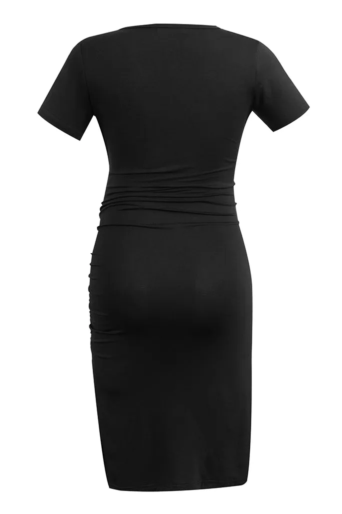 Smallshow V-Neck Fitted Maternity Wrap Dress