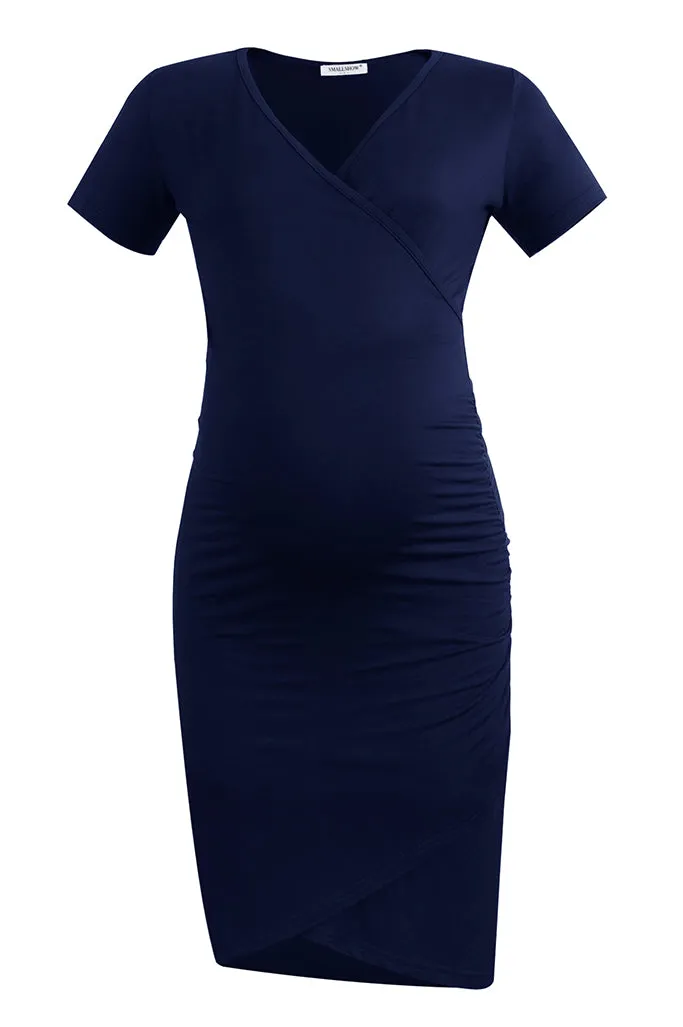 Smallshow V-Neck Fitted Maternity Wrap Dress