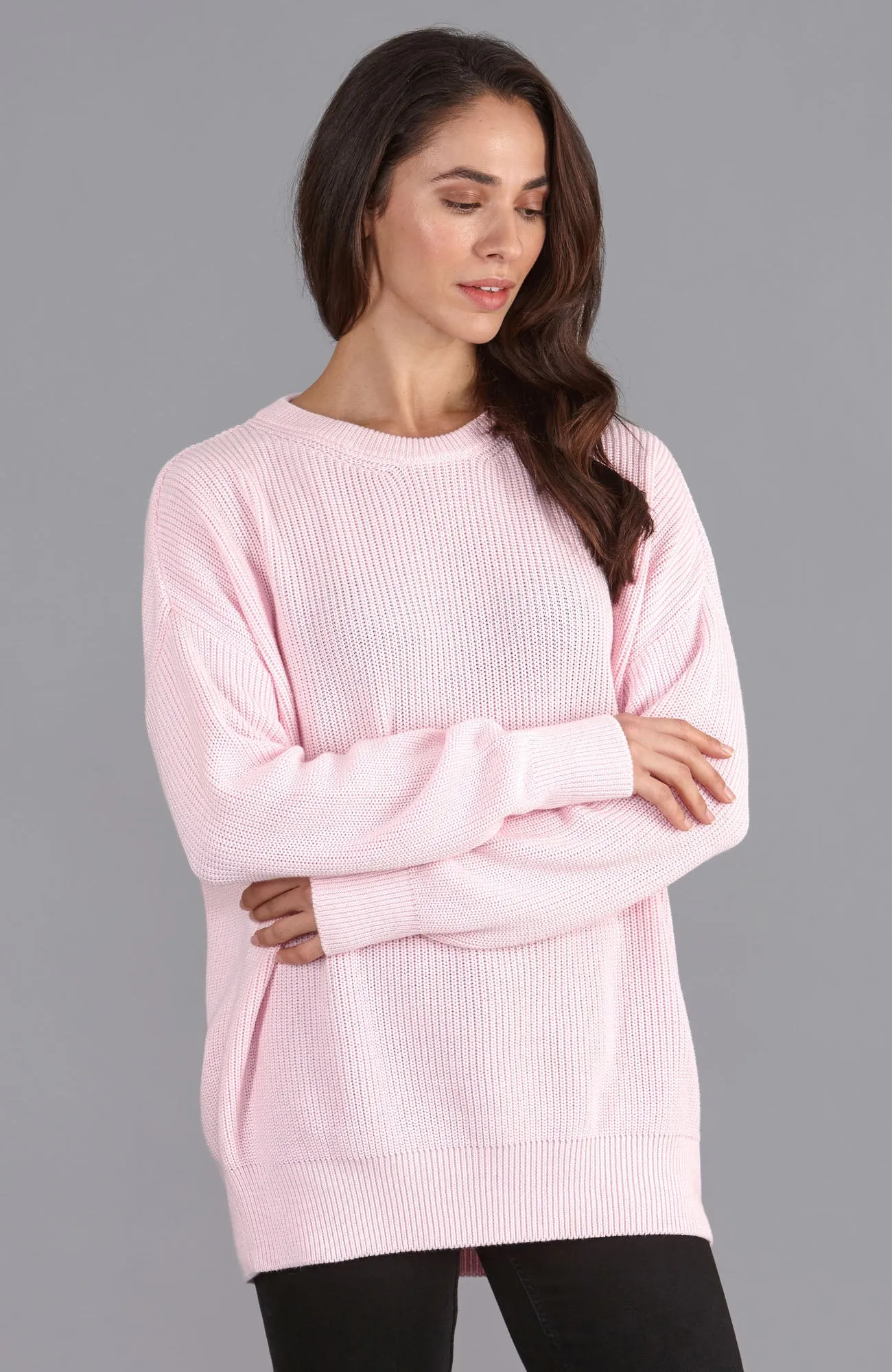 Womens Cotton Ribbed Crew Neck Jumper