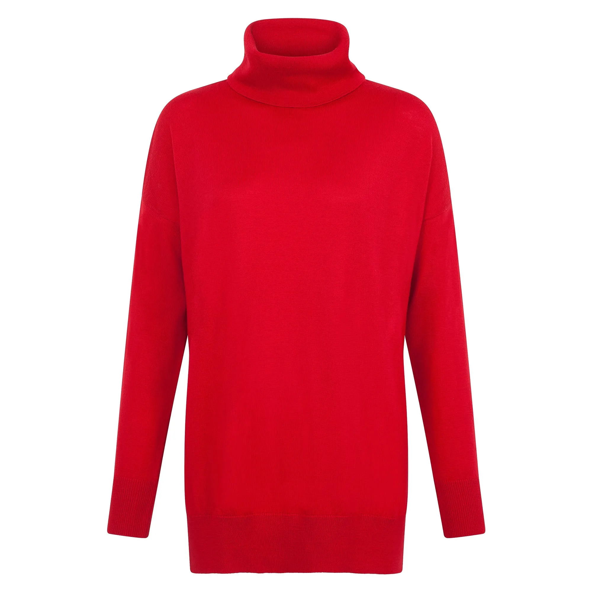 Womens Pure Extra Fine Merino Wool Oversized Roll Neck Jumper